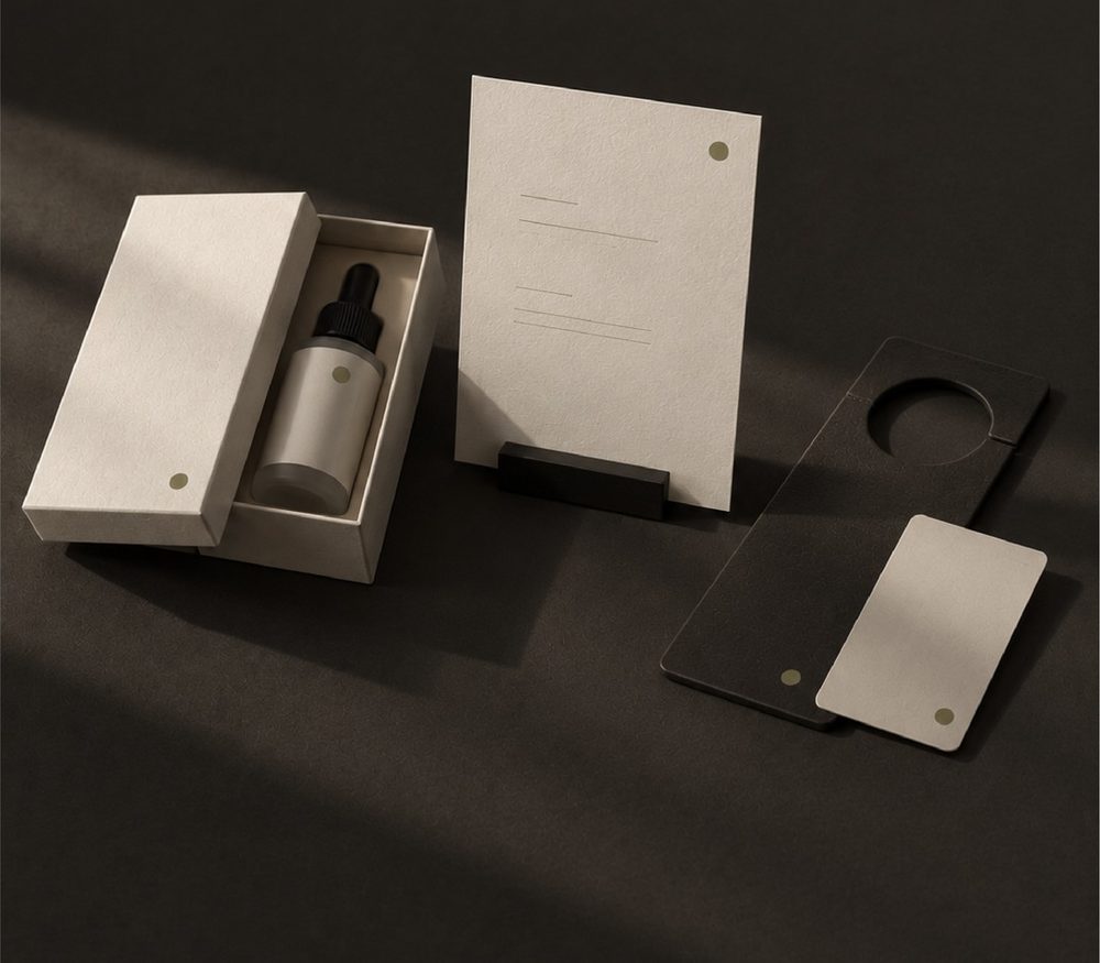 Packaging on a dark surface